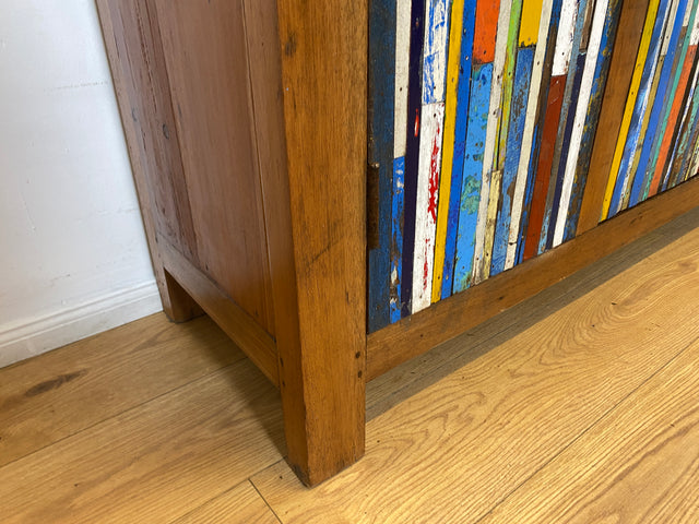 Boatwood by WMK I Einzigartiges Sideboard handgefertigt aus altem Bootsholz I Patchwork in Originalfarben I Teakholz I Kommode TV-Lowboard Schrank Anrichte TV-Bank Bootsmöbel I Berlin Rostock Hamburg