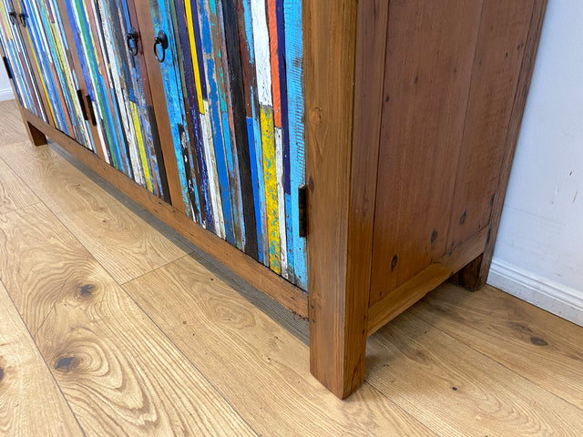 Boatwood by WMK I Einzigartiges Sideboard handgefertigt aus altem Bootsholz I Patchwork in Originalfarben I Teakholz I Kommode TV-Lowboard Schrank Anrichte TV-Bank Bootsmöbel I Berlin Rostock Hamburg