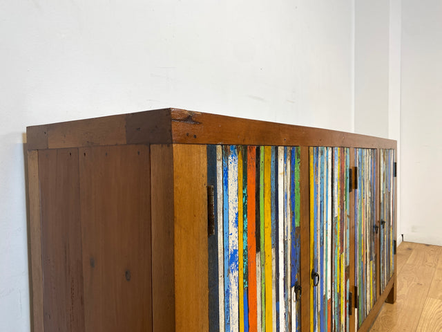 Boatwood by WMK I Einzigartiges Sideboard handgefertigt aus altem Bootsholz I Patchwork in Originalfarben I Teakholz I Kommode TV-Lowboard Schrank Anrichte TV-Bank Bootsmöbel I Berlin Rostock Hamburg