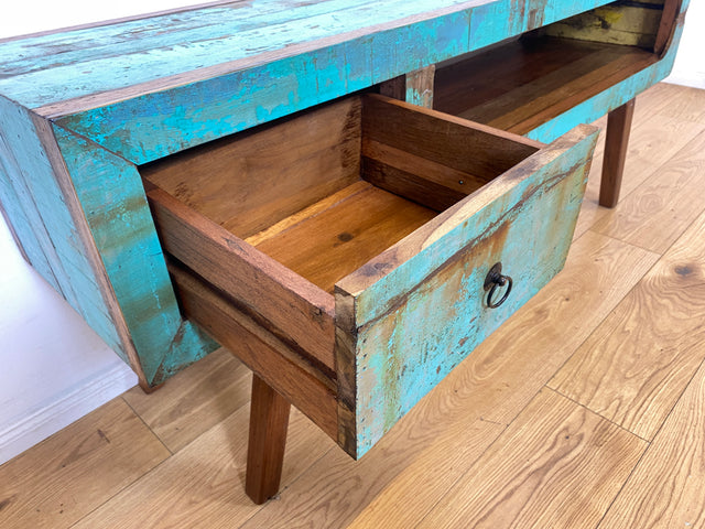 Besonders schönes Sideboard handgefertigt aus altem Bootsholz in Originalfarben mit Schublade I TV-Lowboard Lowboard Kommode Fernsehkommode TV Bank Rack I