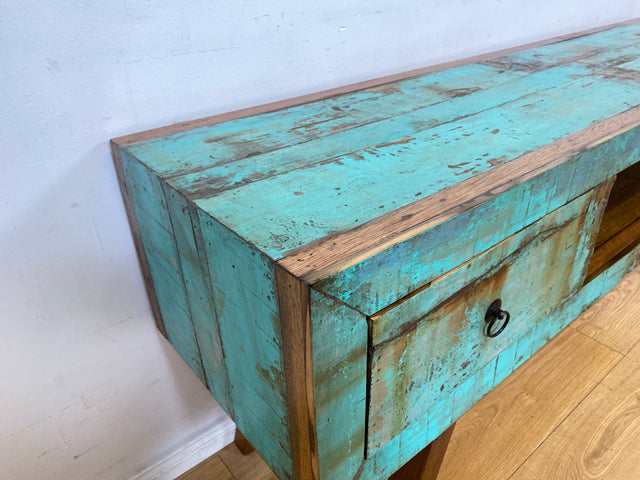 Besonders schönes Sideboard handgefertigt aus altem Bootsholz in Originalfarben mit Schublade I TV-Lowboard Lowboard Kommode Fernsehkommode TV Bank Rack I
