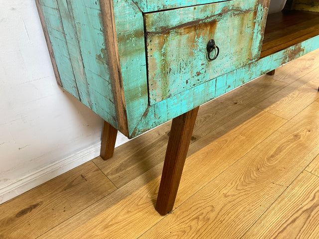 Besonders schönes Sideboard handgefertigt aus altem Bootsholz in Originalfarben mit Schublade I TV-Lowboard Lowboard Kommode Fernsehkommode TV Bank Rack I