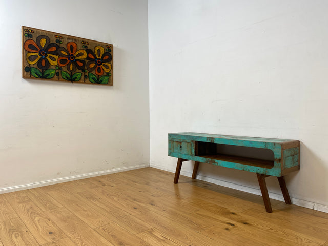 Besonders schönes Sideboard handgefertigt aus altem Bootsholz in Originalfarben mit Schublade I TV-Lowboard Lowboard Kommode Fernsehkommode TV Bank Rack I