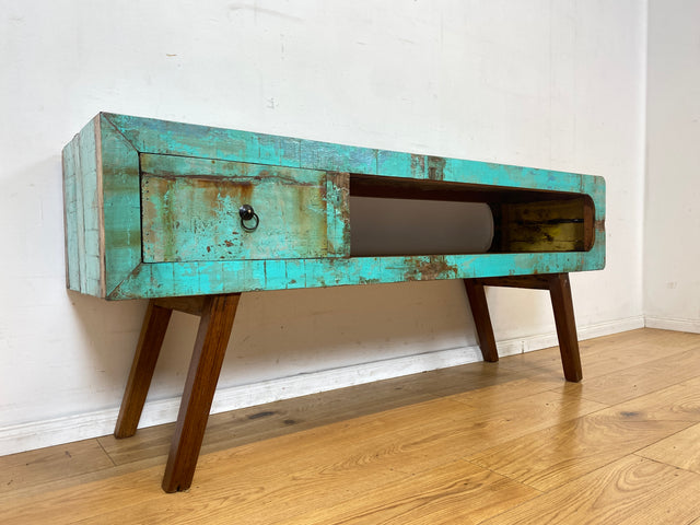 Besonders schönes Sideboard handgefertigt aus altem Bootsholz in Originalfarben mit Schublade I TV-Lowboard Lowboard Kommode Fernsehkommode TV Bank Rack I