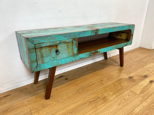 Besonders schönes Sideboard handgefertigt aus altem Bootsholz in Originalfarben mit Schublade I TV-Lowboard Lowboard Kommode Fernsehkommode TV Bank Rack I