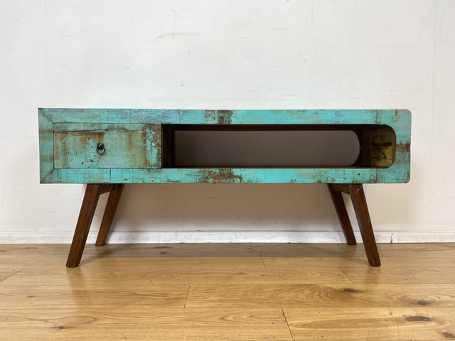 Besonders schönes Sideboard handgefertigt aus altem Bootsholz in Originalfarben mit Schublade I TV-Lowboard Lowboard Kommode Fernsehkommode TV Bank Rack I
