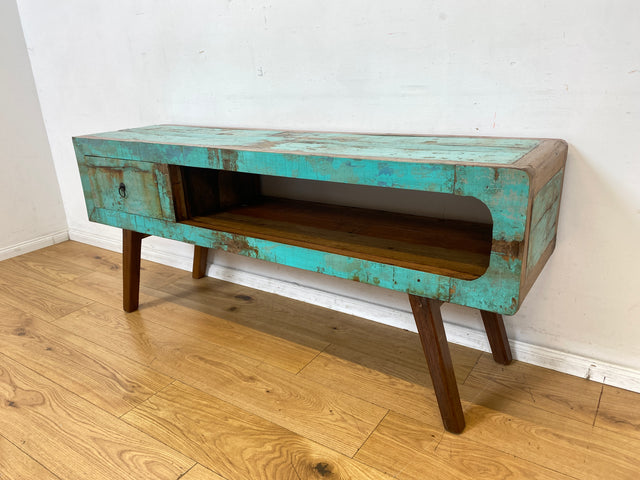 Besonders schönes Sideboard handgefertigt aus altem Bootsholz in Originalfarben mit Schublade I TV-Lowboard Lowboard Kommode Fernsehkommode TV Bank Rack I
