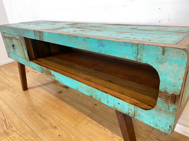 Besonders schönes Sideboard handgefertigt aus altem Bootsholz in Originalfarben mit Schublade I TV-Lowboard Lowboard Kommode Fernsehkommode TV Bank Rack I