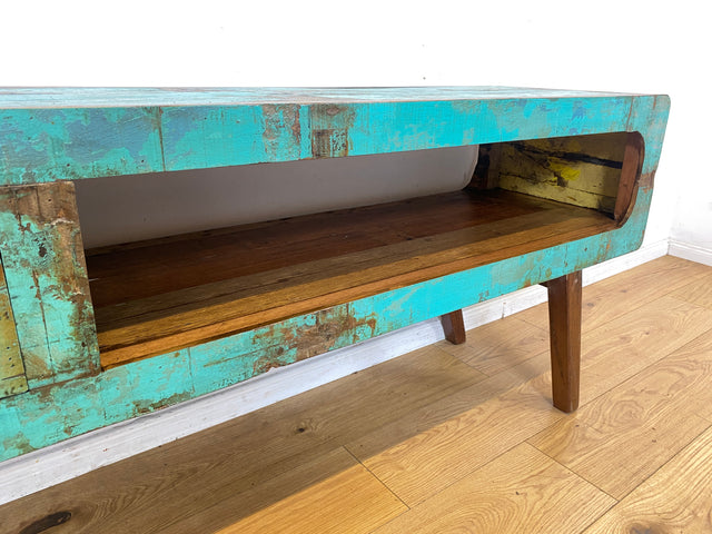 Besonders schönes Sideboard handgefertigt aus altem Bootsholz in Originalfarben mit Schublade I TV-Lowboard Lowboard Kommode Fernsehkommode TV Bank Rack I