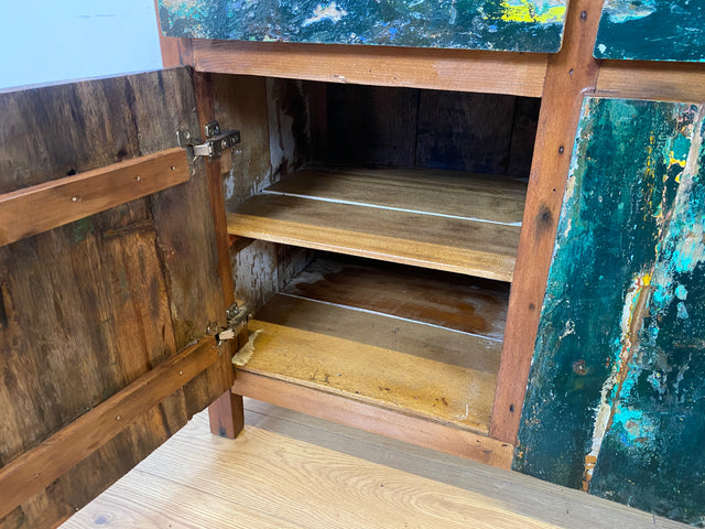 Boatwood by WMK I Einzigartiges Sideboard handgefertigt aus altem Bootsholz in Originalfarben I Teakholz massiv I Schrank Kommode Anrichte Büfett Buffet Chest Wäschekommode I Berlin Dresden Frankfurt