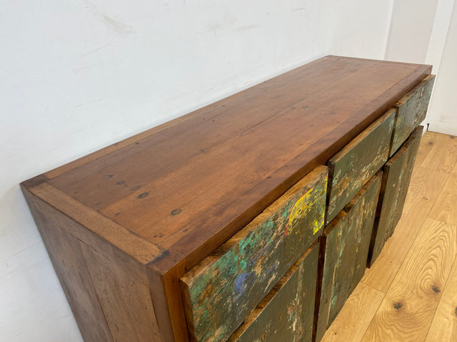 Boatwood by WMK I Einzigartiges Sideboard handgefertigt aus altem Bootsholz in Originalfarben I Teakholz massiv I Schrank Kommode Anrichte Büfett Buffet Chest Wäschekommode I Berlin Dresden Frankfurt