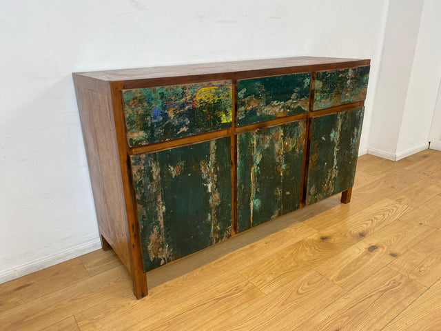 Boatwood by WMK I Einzigartiges Sideboard handgefertigt aus altem Bootsholz in Originalfarben I Teakholz massiv I Schrank Kommode Anrichte Büfett Buffet Chest Wäschekommode I Berlin Dresden Frankfurt