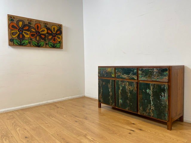 Boatwood by WMK I Einzigartiges Sideboard handgefertigt aus altem Bootsholz in Originalfarben I Teakholz massiv I Schrank Kommode Anrichte Büfett Buffet Chest Wäschekommode I Berlin Dresden Frankfurt