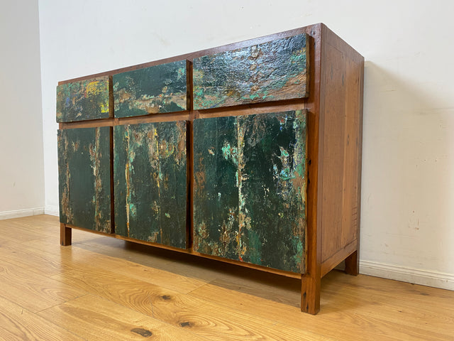 Boatwood by WMK I Einzigartiges Sideboard handgefertigt aus altem Bootsholz in Originalfarben I Teakholz massiv I Schrank Kommode Anrichte Büfett Buffet Chest Wäschekommode I Berlin Dresden Frankfurt