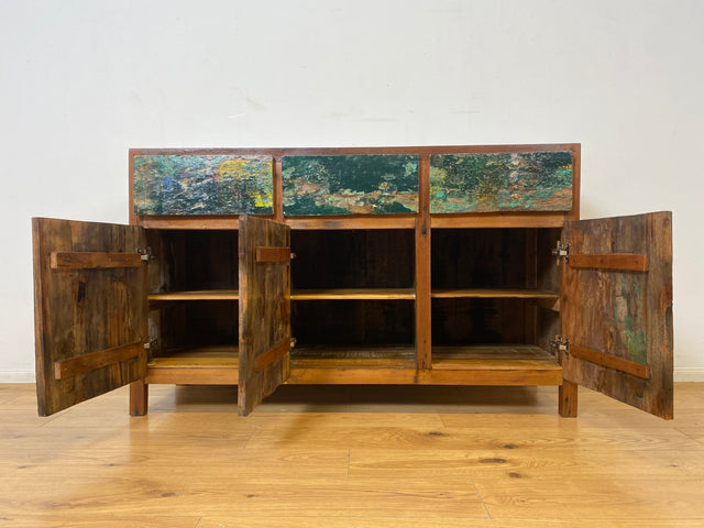 Boatwood by WMK I Einzigartiges Sideboard handgefertigt aus altem Bootsholz in Originalfarben I Teakholz massiv I Schrank Kommode Anrichte Büfett Buffet Chest Wäschekommode I Berlin Dresden Frankfurt