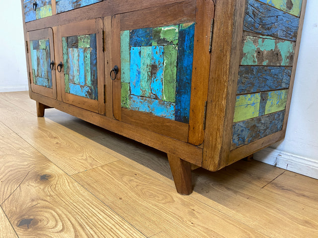 Einzigartiges und hochwertiges Sideboard handgefertigt aus altem Bootsholz in Originalfarben mit Schubladen I Schrank Anrichte Kommode TV Lowboard Schuhschrank I