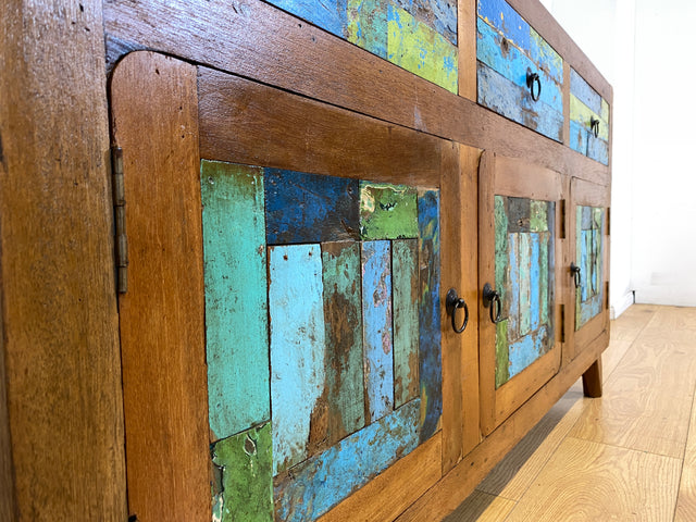 Einzigartiges und hochwertiges Sideboard handgefertigt aus altem Bootsholz in Originalfarben mit Schubladen I Schrank Anrichte Kommode TV Lowboard Schuhschrank I