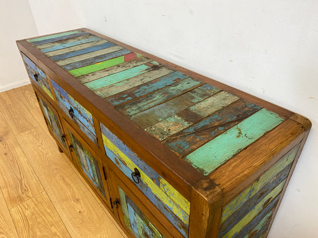 Einzigartiges und hochwertiges Sideboard handgefertigt aus altem Bootsholz in Originalfarben mit Schubladen I Schrank Anrichte Kommode TV Lowboard Schuhschrank I