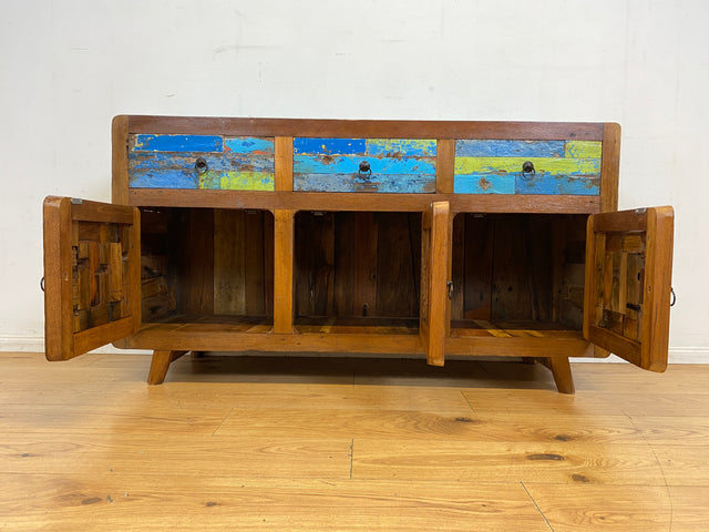 Einzigartiges und hochwertiges Sideboard handgefertigt aus altem Bootsholz in Originalfarben mit Schubladen I Schrank Anrichte Kommode TV Lowboard Schuhschrank I