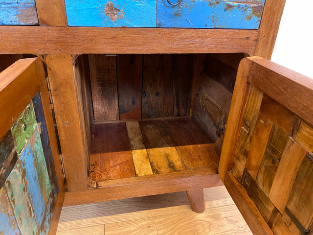 Einzigartiges und hochwertiges Sideboard handgefertigt aus altem Bootsholz in Originalfarben mit Schubladen I Schrank Anrichte Kommode TV Lowboard Schuhschrank I