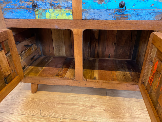 Einzigartiges und hochwertiges Sideboard handgefertigt aus altem Bootsholz in Originalfarben mit Schubladen I Schrank Anrichte Kommode TV Lowboard Schuhschrank I