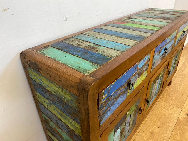 Einzigartiges und hochwertiges Sideboard handgefertigt aus altem Bootsholz in Originalfarben mit Schubladen I Schrank Anrichte Kommode TV Lowboard Schuhschrank I