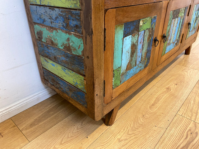 Einzigartiges und hochwertiges Sideboard handgefertigt aus altem Bootsholz in Originalfarben mit Schubladen I Schrank Anrichte Kommode TV Lowboard Schuhschrank I