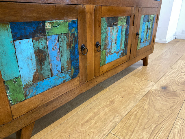 Einzigartiges und hochwertiges Sideboard handgefertigt aus altem Bootsholz in Originalfarben mit Schubladen I Schrank Anrichte Kommode TV Lowboard Schuhschrank I