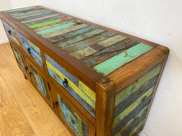 Einzigartiges und hochwertiges Sideboard handgefertigt aus altem Bootsholz in Originalfarben mit Schubladen I Schrank Anrichte Kommode TV Lowboard Schuhschrank I