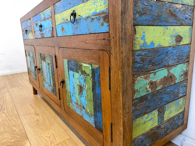 Einzigartiges und hochwertiges Sideboard handgefertigt aus altem Bootsholz in Originalfarben mit Schubladen I Schrank Anrichte Kommode TV Lowboard Schuhschrank I