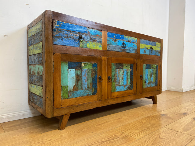 Einzigartiges und hochwertiges Sideboard handgefertigt aus altem Bootsholz in Originalfarben mit Schubladen I Schrank Anrichte Kommode TV Lowboard Schuhschrank I
