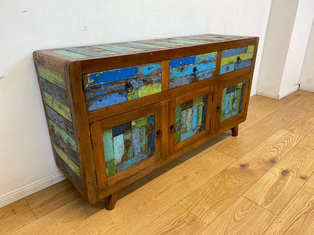 Einzigartiges und hochwertiges Sideboard handgefertigt aus altem Bootsholz in Originalfarben mit Schubladen I Schrank Anrichte Kommode TV Lowboard Schuhschrank I