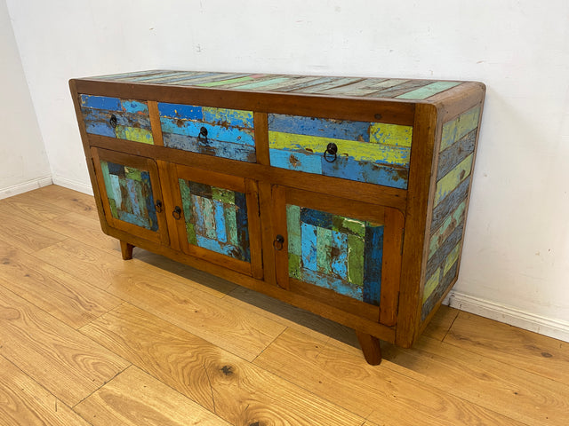 Einzigartiges und hochwertiges Sideboard handgefertigt aus altem Bootsholz in Originalfarben mit Schubladen I Schrank Anrichte Kommode TV Lowboard Schuhschrank I