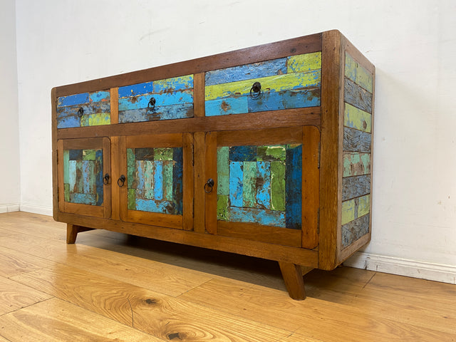 Einzigartiges und hochwertiges Sideboard handgefertigt aus altem Bootsholz in Originalfarben mit Schubladen I Schrank Anrichte Kommode TV Lowboard Schuhschrank I