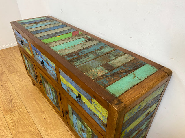 Einzigartiges und hochwertiges Sideboard handgefertigt aus altem Bootsholz in Originalfarben mit Schubladen I Schrank Anrichte Kommode TV Lowboard Schuhschrank I