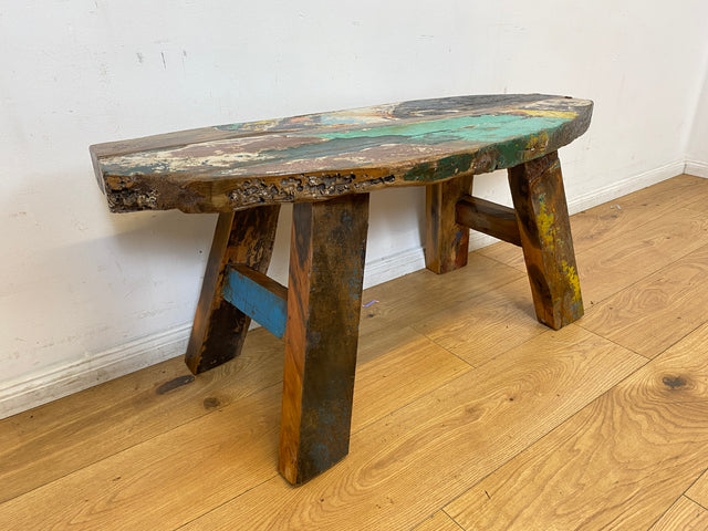 Boatwood by WMK I Robuste Sitzbank aus altem Bootsholz in Originalfarben I handgefertigtes Unikat I In- & Outdoor I Bank Holzbank Küchenbank Gartenbank Balkon Treibholz Loft Berlin Hessen Regensburg