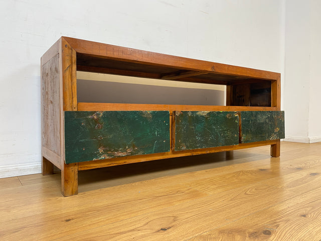Boatwood by WMK I Besonders schönes TV Lowboard mit Schubladen & Fach I handgefertigt aus altem Bootsholz I Teakholz massiv I Sideboard Kommode Bank Rack Stand Fernsehkommode Berlin Stuttgart Bochum