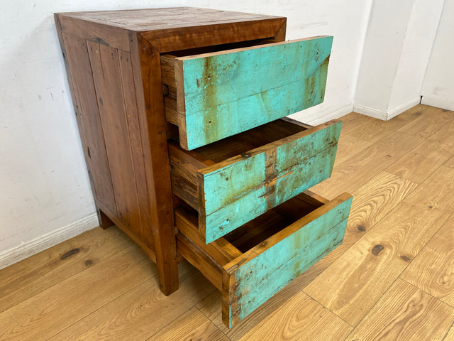 Boatwood by WMK I Türkise Kommode handgefertigt aus altem Bootsholz in Originalfarbe mit Schubladen