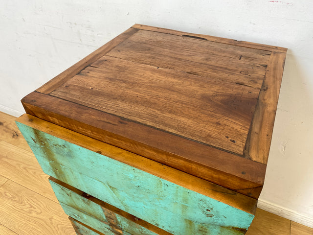 Boatwood by WMK I Türkise Kommode handgefertigt aus altem Bootsholz in Originalfarbe mit Schubladen
