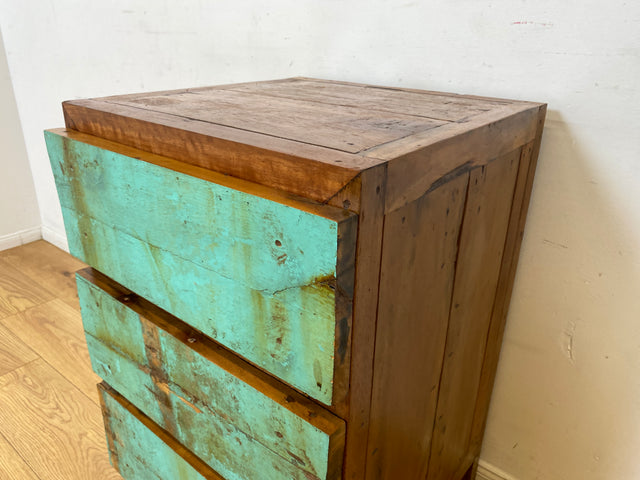Boatwood by WMK I Türkise Kommode handgefertigt aus altem Bootsholz in Originalfarbe mit Schubladen