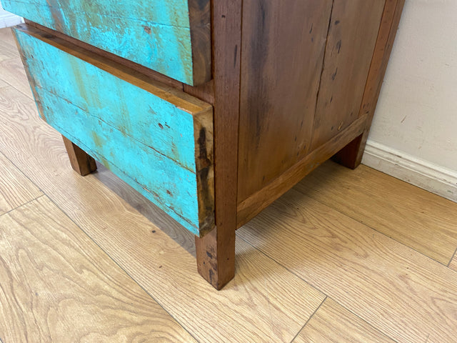 Boatwood by WMK I Türkise Kommode handgefertigt aus altem Bootsholz in Originalfarbe mit Schubladen