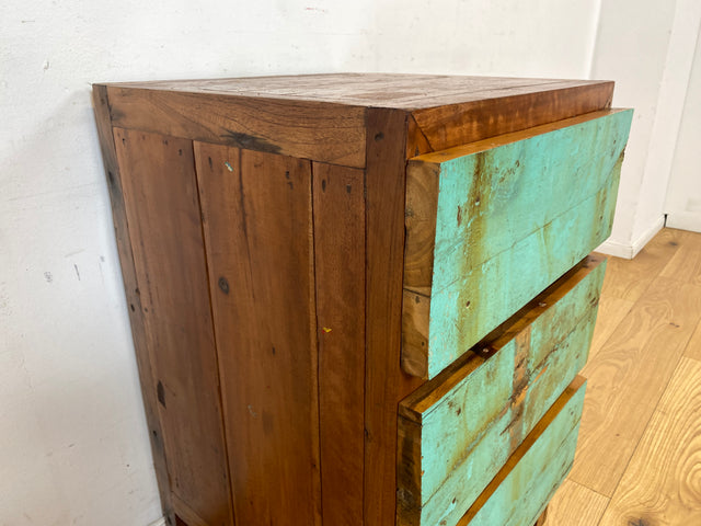 Boatwood by WMK I Türkise Kommode handgefertigt aus altem Bootsholz in Originalfarbe mit Schubladen