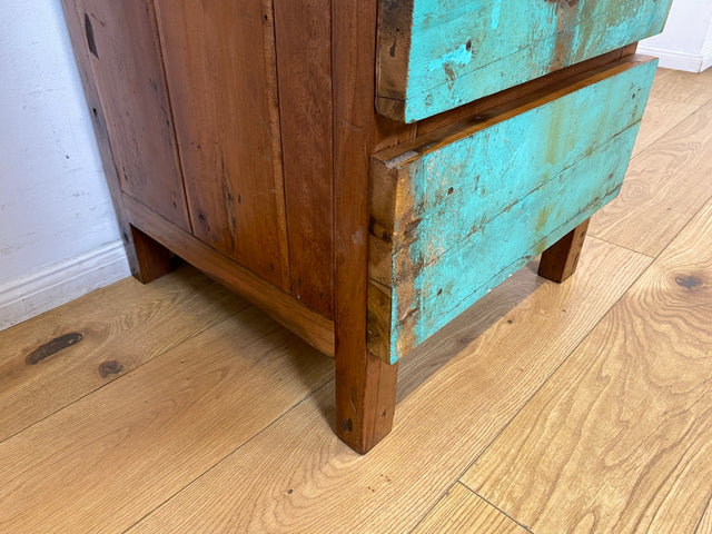 Boatwood by WMK I Türkise Kommode handgefertigt aus altem Bootsholz in Originalfarbe mit Schubladen