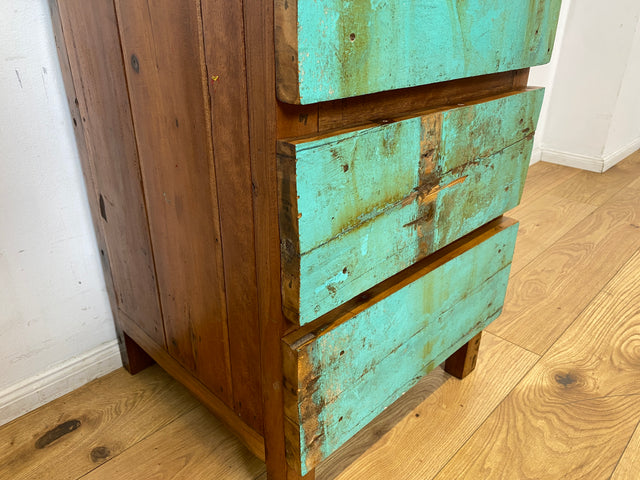 Boatwood by WMK I Türkise Kommode handgefertigt aus altem Bootsholz in Originalfarbe mit Schubladen