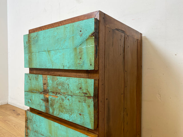 Boatwood by WMK I Türkise Kommode handgefertigt aus altem Bootsholz in Originalfarbe mit Schubladen