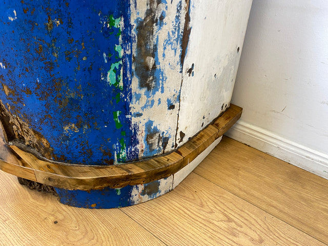 Boatwood by WMK I Besonderes Weinregal für 15 Flaschen handgefertigt aus echtem Fischerboot in Originalfarben I Flaschenregal Regal Beistelltisch Ablage Bootsmöbel Treibholz I Berlin München Hessen