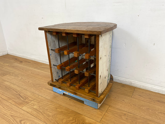 Boatwood by WMK I Besonderes Weinregal für 15 Flaschen handgefertigt aus echtem Fischerboot in Originalfarben I Flaschenregal Regal Beistelltisch Ablage Bootsmöbel Treibholz I Berlin München Hessen