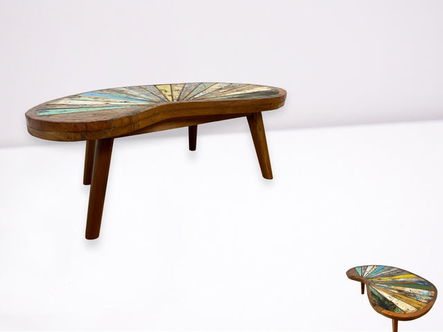 Boatwood by WMK I Formschöner und nachhaltiger bunter Nierentisch aus altem Bootsholz I handgefertigtes Unikat I Teakholz massiv I Couchtisch Wohnzimmertisch Kidney Coffee Table I Berlin Bremen Bayern