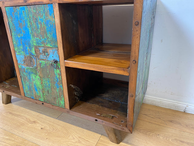 Boatwood by WMK I Sehr schöne offene Kommode handgefertigt aus altem Bootsholz in grüner Originalfarbe I Sideboard Regal Bücherschrank Bücherregal TV Lowboard Bank Bootsmöbel I Berlin Bremen Hamburg