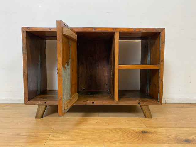 Boatwood by WMK I Sehr schöne offene Kommode handgefertigt aus altem Bootsholz in grüner Originalfarbe I Sideboard Regal Bücherschrank Bücherregal TV Lowboard Bank Bootsmöbel I Berlin Bremen Hamburg